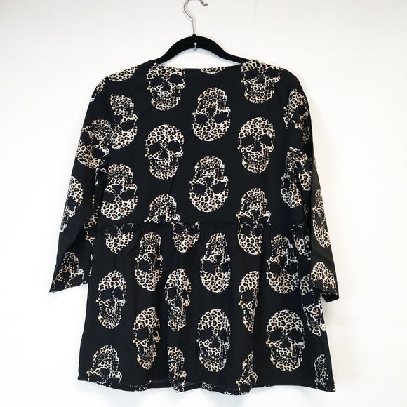 Fun Flowy Black and Leopard Print Skulls Blouse - Fashion Forward Goth Shirt - Picture 3 of 3